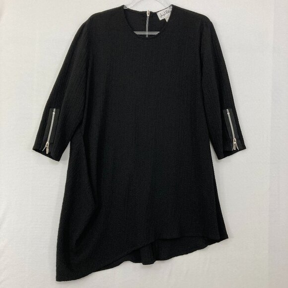 Joseph Ribkoff size 16 Black Asymmetric Hem 3/4 Sleeve Zipper Detail Tunic - Picture 1 of 11
